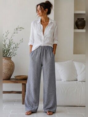Maison d'Amélie Paris Wide-leg Linen Blend lounge Pant Lg Heathered Grey